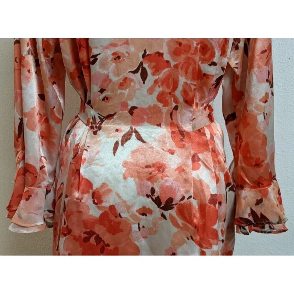 Women's Oscar de la Renta Pink Label Floral Print Ruffle Trim Robe LG